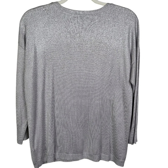 Cupio Gray Metallic 3/4 Sleeve Pullover V Neck‎ Sweater Size Large - Picture 3 of 8